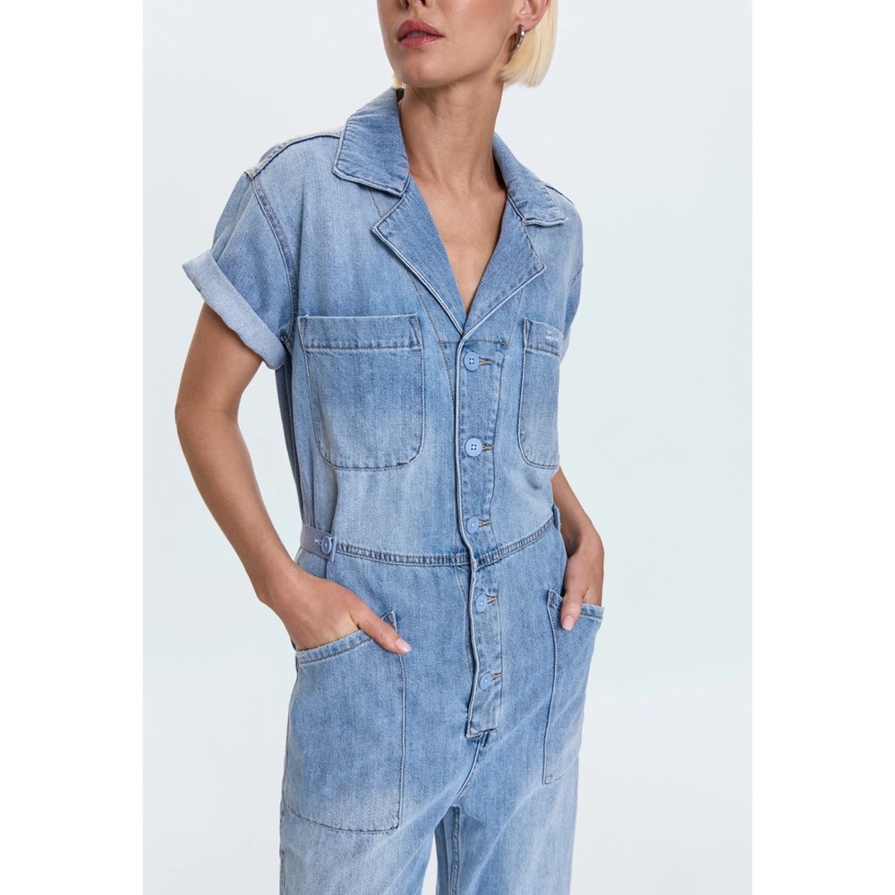 Pistola Revolve The Grover Denim Shortsleeve Jumpsuit in Disoriented Small